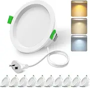 ALUSSO 10Pcs 12W LED Recessed Ceiling Light Dimmable IP44 Spotlight,3CCT 3000K 4000K 5700K,90-100mm Cutout 1000LM Led Downlight Suitable for Kitchen,Bathroom,Bedroom,White,AUS Plug