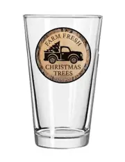 Christmas - Farm Fresh Tree - 16oz Pint Beer Glass Pub Barware Seltzer Cocktail