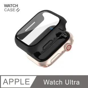 Apple Watch Ultra 保護殼 簡約輕薄 防撞 防摔 錶殼 鋼化玻璃 二合一 適用蘋果手錶 -暗夜黑