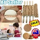 Christmas Embossed Rolling Pin Biscuit Roller Xmas Baking Cookies Cake Wooden VN