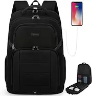 Laptop Backpack 15.6 Inch Waterproof Travel Backpack Large Computer Bag Work Business College Backpack Bookbag for Men Women TSA Friendly Carry on Backpack with USB Hole, Black