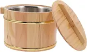 HEALEEP 1Set Wooden Rice Bucket with Lid Versatile Rice Storage Container Handmade Kitchen Tool for Steaming and Storing Rice Safe Design