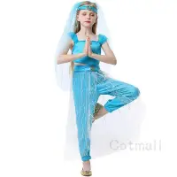 在飛比找蝦皮商城精選優惠-萬聖節  分體藍色亮面吊帶裝 阿拉伯童話故事兒童公主角色套裝