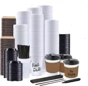 12Oz White Disposable Coffee Cups with Leak-Proof Lids 130-Pack. Hot and Cold