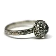 8mm Rose Cut Clear Quartz Ring Symmetrical Flower Crown 925 Sterling Silver