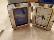 silver/gold hinged photo frame and clock quartz 44702 Brand New