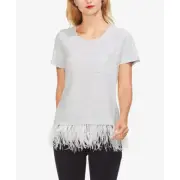 NWT Women Size XXS Nordstrom Vince Camuto Gray Ostriich Feather Hem Tee Top