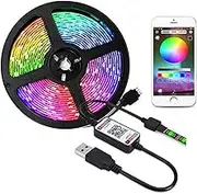 XUNATA USB Powered RGB LED Strip, Music Sync & Bluetooth Controller, 5V 5050 LEDs Strips Self Adhesive Tape Ribbon Cabinet Bookshelf TV Back Light Decoration (1m, IP21 Not Waterproof)