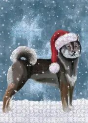 Christmas Aiku Dog Photo Jigsaw Interlocking 200 Pcs. Puzzle