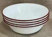 Corelle 'Febe' RED RIM WHITE CEREAL BOWL-6 1/4" Vitrelle Glass-Corning- Set of 4