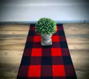 Red and Black Buffalo Check Plaid Table Runner Farmhouse Kitchen Decor Linens