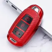 TPU Carbon Fiber Car Key Cover Case,Fit for Hyundai Santa Fe TM 2019 I30 2018 Solaris Azera Elantra Grandeur Accent Accessories,E,red