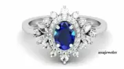 14K White Gold Finish 2.40CT Oval Cut Genuine Blue Sapphire Flower Jewelry Ring