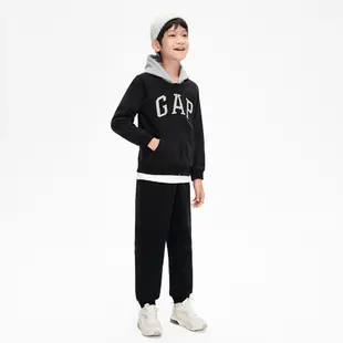 Gap 男童裝 Logo刷毛連帽外套 碳素軟磨系列-黑色(836686)