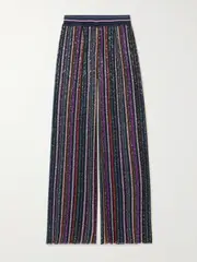 [Missoni] Missoni - Sequined Striped Metallic Crochet-knit Wide-leg Pants - Black - IT46 IT 46 Black
