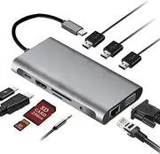 Type-C to RJ45/VGA//HUB/PD/o Supports simulta us Display Ten-in-one Multi-Function Docking Station Grey One Size