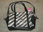 Betsey Johnson Overnight Weekender Duffle Travel Tote Bag Hearts Black White