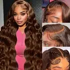 Chocolate Brown Lace Front Wig 200 Density Body Wave 13x4 HD Lace Frontal Hum...