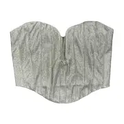 MESHKI Felicity Shimmer Corset Top Size Medium Silver Cropped Boning Sparkle NWT