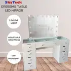 WHITE GLASS TOP MAKE-UP DRESSER TABLE WITH LED MIRROR WITH DRAWER KLDS11-K