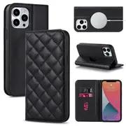 For iPhone 12 Pro Max Case Leather Wallet Flip Phone Case with Magsafe - Black