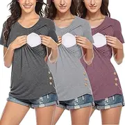 [Generic] Stylish Maternity Tops Womens Maternity Irregular Hem Tee Shirt Casual Short Sleeve Crew Neck Basic Nursed T Shirt Top for Breastfeeding Thermal Design Women