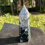 1585g Natural moss agate obelisk quartz crystal geode tower point healing gift