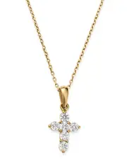 Bloomingdale's Fine Collection Diamond Mini Cross Pendant Necklace in 14K Yellow Gold, 0.25 tcw