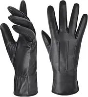 [Harssidanzar] Womens Winter Warm Cashmere Lining Touchscreen Texting Warm Driving Lambskin Leather Gloves GL017