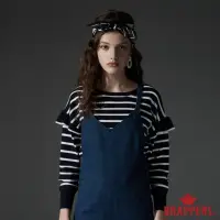 在飛比找momo購物網優惠-【BRAPPERS】女款 荷葉拼接條紋長袖線衫(深藍)
