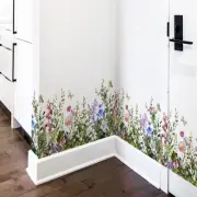 Big Plant Grass Wall Corner Stickers Flower with Butterflies Base Board Skirting