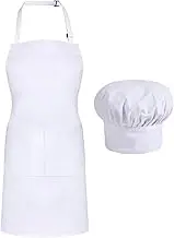 Apron,2 Pack Adjustable Bib Chef Apron Cooking Apron Waterdrop Resistant with 2 Pockets Cooking Kitchen Aprons for Women Men Chef Hat Set H HOME-MART