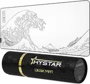 Hystar Extended Gaming Mouse Pad | XXL 36" x 16" | 5mm Thick, Waterproof Surface, Smooth Polyester Fabric, and Natural Rubber Base | The Great Wave (White)