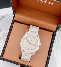 在飛比找Yahoo!奇摩拍賣優惠-COACH Greyson 粉色錶盤 粉色陶瓷錶帶 石英 女