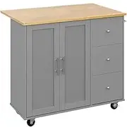 Trolley on Wheels Shintenchi Rolling Kitchen Island Cart with Folding Drop Leaf Breakfast Bar Large Storage Cabinet Trolley(Grey-1 Cabinet 3)