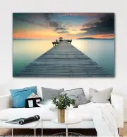 Time lapse Framed Canvas prints Green bridge sunset beach modern wall art
