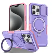 For iPhone 15 Pro Max Case, MagSafe Compatible, Cam Shield, Stand Cover, Pink Purple