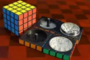 4 Piece Puzzle Cube Shape Theme Herb Spice Grinder Crusher 2.3in w/ Tool Tobacco