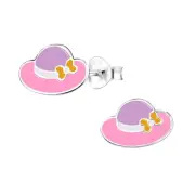 925 Sterling Silver Blue Pink Hat Stud Earrings Cute Kids Women Girls Fashion