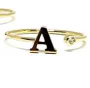 10KT SOLID GOLD ADJUSTABLE INITIAL A. RING W/ C.Z. SIZE 7 FREE SHIPPING!