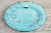NEW Cynthia Rowley Aqua Crackle Rustic Scroll Melamine Serving Tray Platter