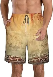 [OAROK] Ancient Worn Brick Wall Men's Casual Beach Shorts Quick Drying Shorts Men's Stretch Swim Trunks Daily Wear Style, White, Small