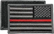 USA American Flag Firefighter Patch (Reverse) 3” x 2” Tactical Hook and Loop Templar Armoury Military Patch Premium Full Embroidered - Right Side - Black and Silver with Red Line