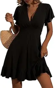 [TORARY] Women's 2023 Summer Wrap V Neck Dresses Floral Spring Ruffle Swing A Line Beach Short Sun Dress