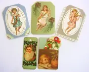 6 VICTORIAN STYLE ANGEL TAGS CHERUBS MUSICIANS PLUM PUDDING HOLLY HANDMADE OOAK
