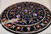 2' Black Marble Table Top Coffee Center round Inlay Malachite decor antique k21
