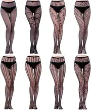 [HOVEOX] 8 Pairs Lace Tights Fishnet Floral Stockings Lace Patterned Tights Small Hole Pattern Leggings Tights Net Pantyhose