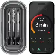 Smart Wireless Meat Thermometer with 3 Ultra-Thin Probes, Bluetooth, Digital Foo