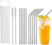 12 Pack Stainless Steel Straw, Food Grade Reusable Metal Drinking Straw Set with 2 Cleaning Brushes and Carry Pouch for Smoothie, Milkshake, Cocktail and Hot Drinks