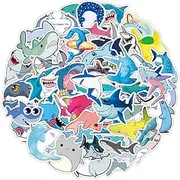 Cute Shark Stickers, 50 Pcs Ocean Shark Sea Animal Decals for Water Bottle Laptop Computer Skateboard Bike Guitar Luggage, DIY Decoration for Teens Kids Adults (Shark Theme)